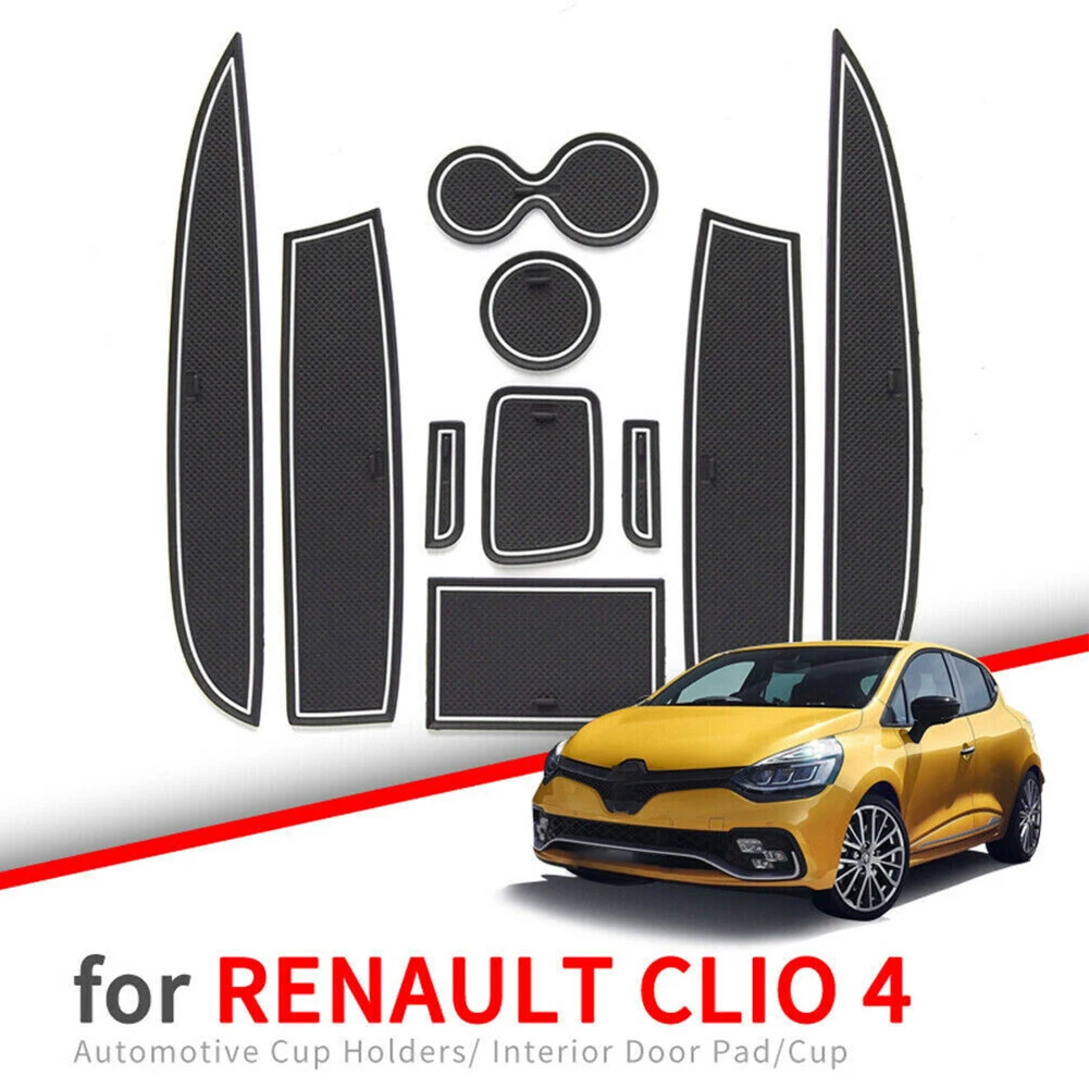 

10pcs/set For Renault Clio 4 2013 - 2018 Car Gate Slot Cup Anti-Slip Mat Door Groove Non-slip Pad Mats Interior Accessories