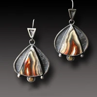 ethnic laguna lace lace agate stone earrings retro popular creative triangle drop shaped swing pendant earrings