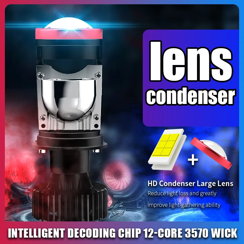 

H4 Bulb Headlight LED Light For Motorcycle Car Canbus High & Low Beam Turbo Fan Mini Lens White 6000k Lighting Auto Accessories