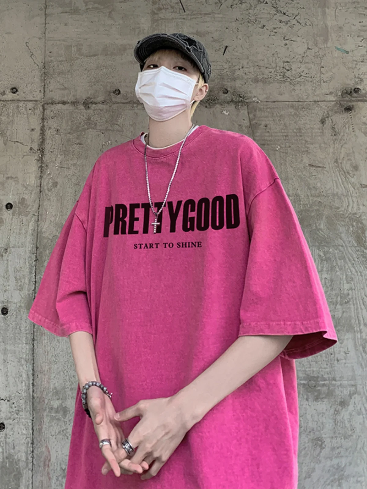 Short sleeve Men's American vintage Loose Heavy Cotton Couple look T-shirt Summer Fashion Brand Trendy Print Half Sleeve