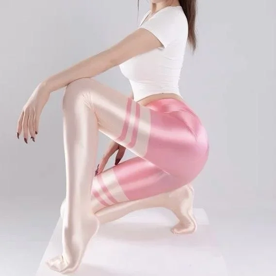 Блестящие женские леггинсы с высокой талией для фитнеса и спорта