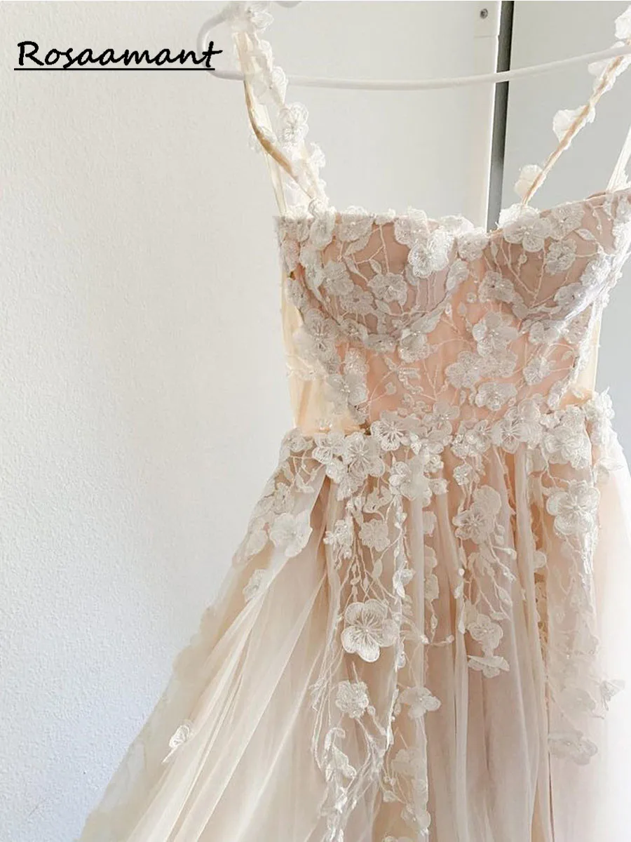 

Sexy A-Line Backless Wedding Dress 2023 Vintage Lace Applique Beaded Off White Tulle Wedding Gowns Trouwjurk Long Bridal Dress