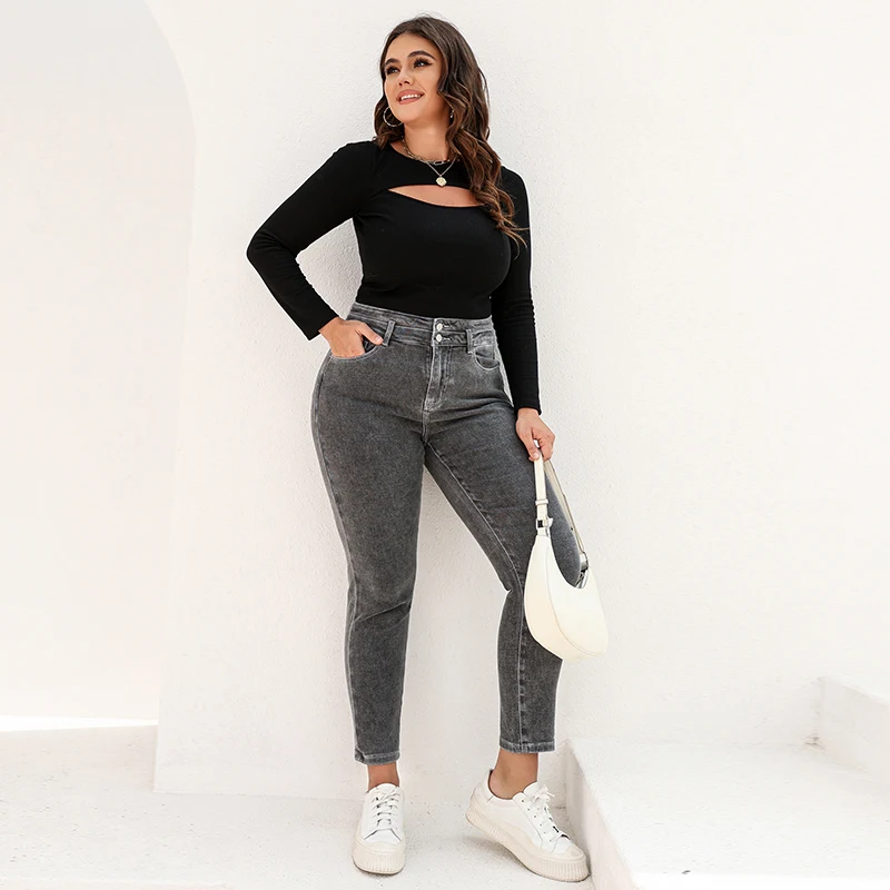 2022 CurveSize LEIJIJEAN Spring and Autumn high waist women jeans lady harem Slim 6XL 100 KGS women boyfriend 7XL 8XL mom jeans