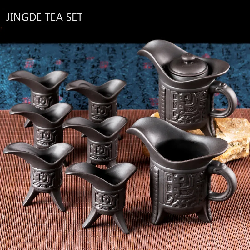 

Чайный сервиз из фиолетовой глины в ретро-стиле Yixing, чайный сервиз, чайная чашка, принадлежности для морского и офисного чая, Бытовая Посуда ...