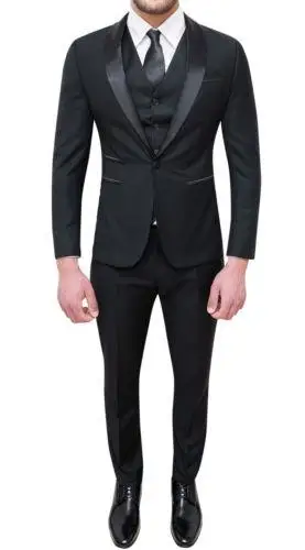 

Custom Made Black Mens Suits For Wedding 3Pieces Tuxedos For Party Prom Italian Stylish Mens Suits (Jacket+Pants+Vest+Tie)