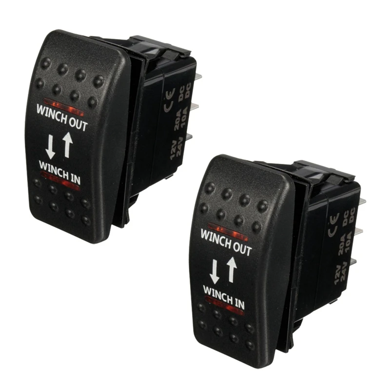 

2X 12V 20A Winch In Winch Out ON-OFF-ON Rocker Switch 7 Pin LED RED