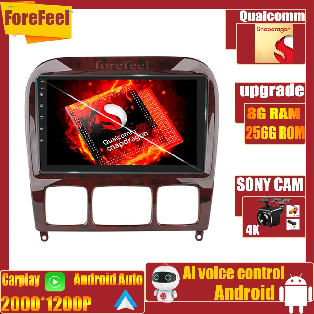 

Qualcomm Autoradio Bluetooth Android 12 For Mercedes Benz S-Class S Class W220 1998 - 2005Car Monitor Screen TV Navigation GPS