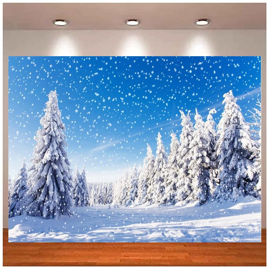 

Photography Backdrop Winter Snowfall White Spruces Wintry Scene Alps For Christmas New Year Event Party Decorations Background