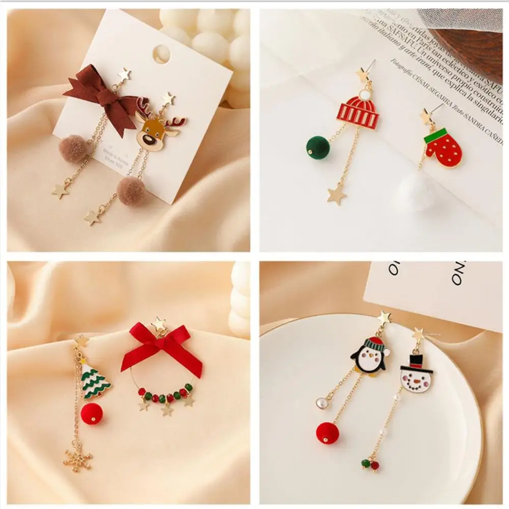 

Cute Christmas Elk Dangle Earrings For Women Xmas Deer Butterfly Knot Plush Ball Earring Girl Christmas New Year Jewelry Gifts