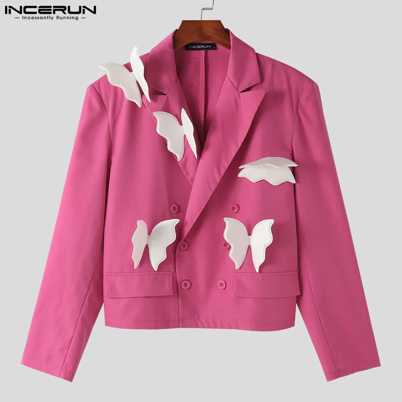 Мужской Блейзер в стиле пэчворк с лацканами и длинным рукавом двубортный