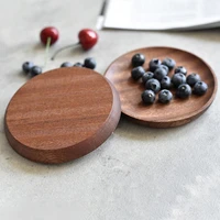 tableware solid wood round dessert plate japanese style wooden tray snack plate dried fruit plate walnut color wooden plate