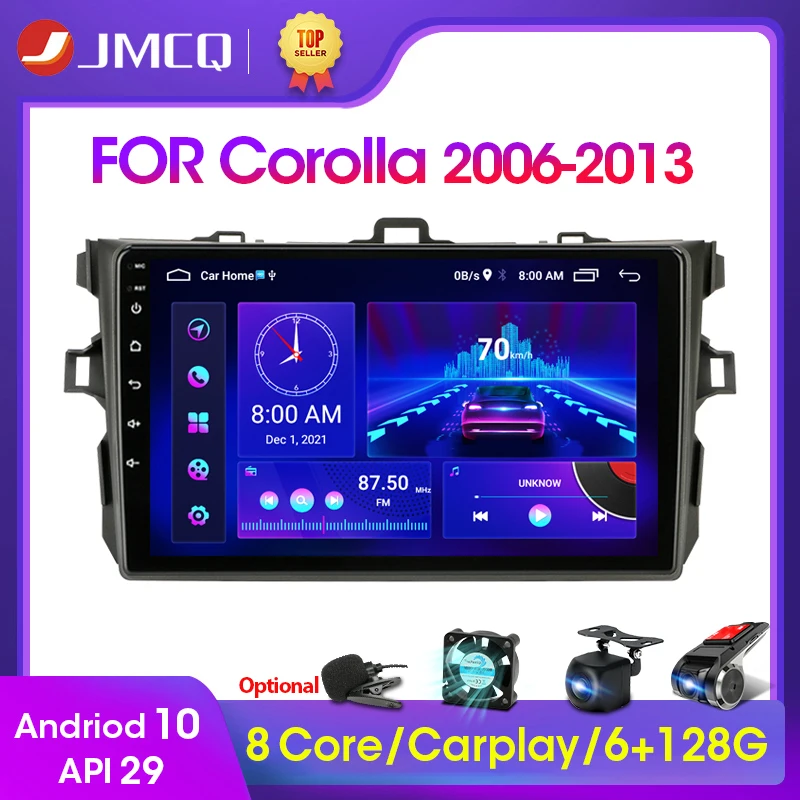 $77.48 JMCQ Android 10.0 2GB+32GB CarPlay Car Radio Multimidia Video Player GPS For Toyota Corolla E140 E150 2006 2012 2013 2 din