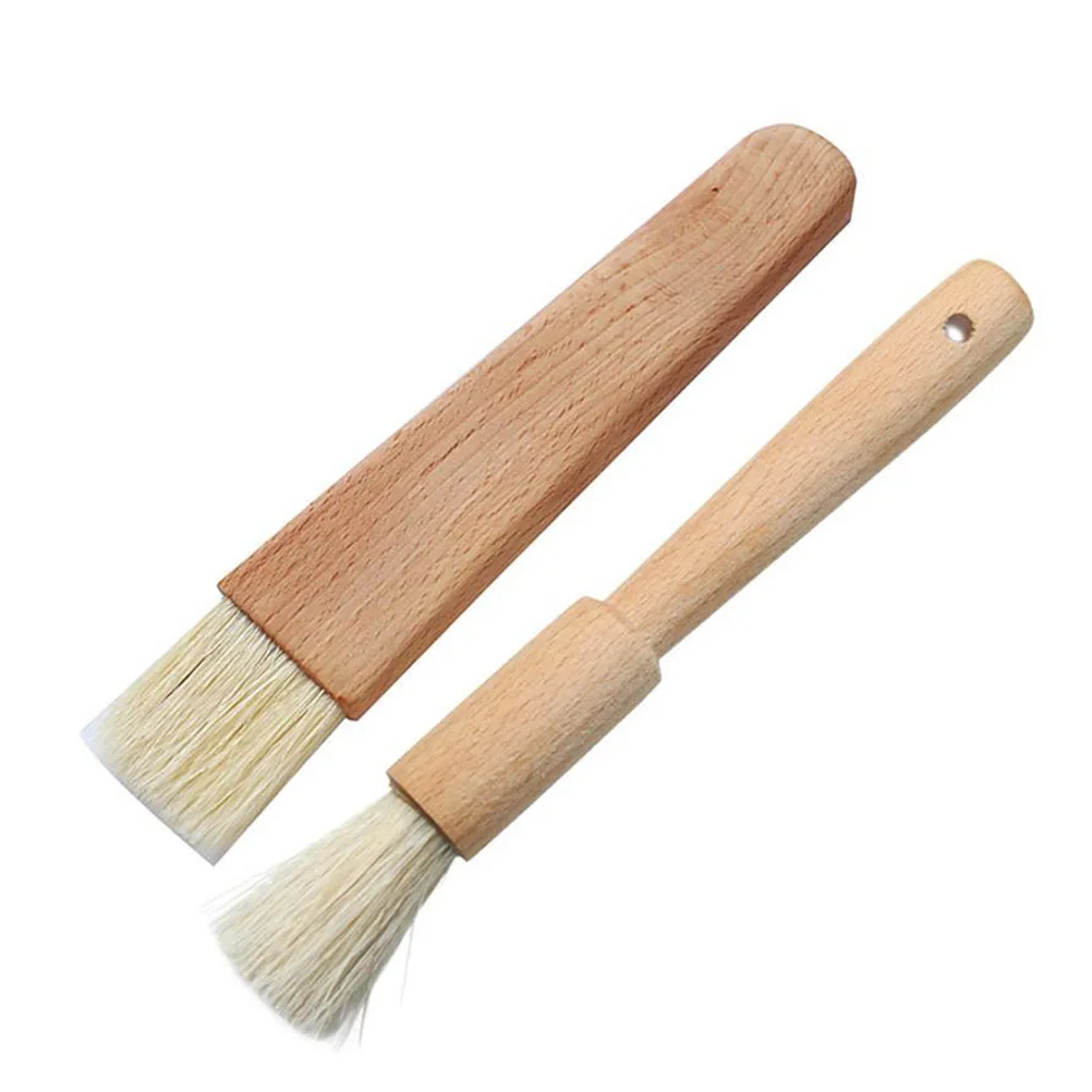 

2Pcs BBQ Basting Brushes Oil Sauce Barbecue Grill Brushes Wood Handle Baking Pastry Butter Honey Brush Wooden Kitchen Utensils