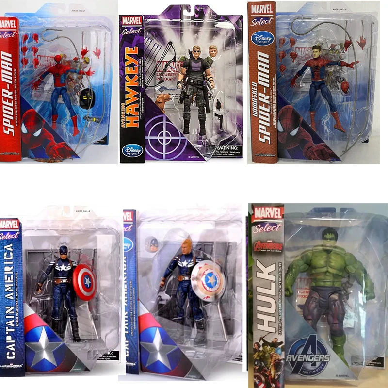 

Marvel Select Avenger Spiderman Action Figure The Amazing Hulk Captain America Spider Man Hawkeye Figures Super Heros Toy Doll