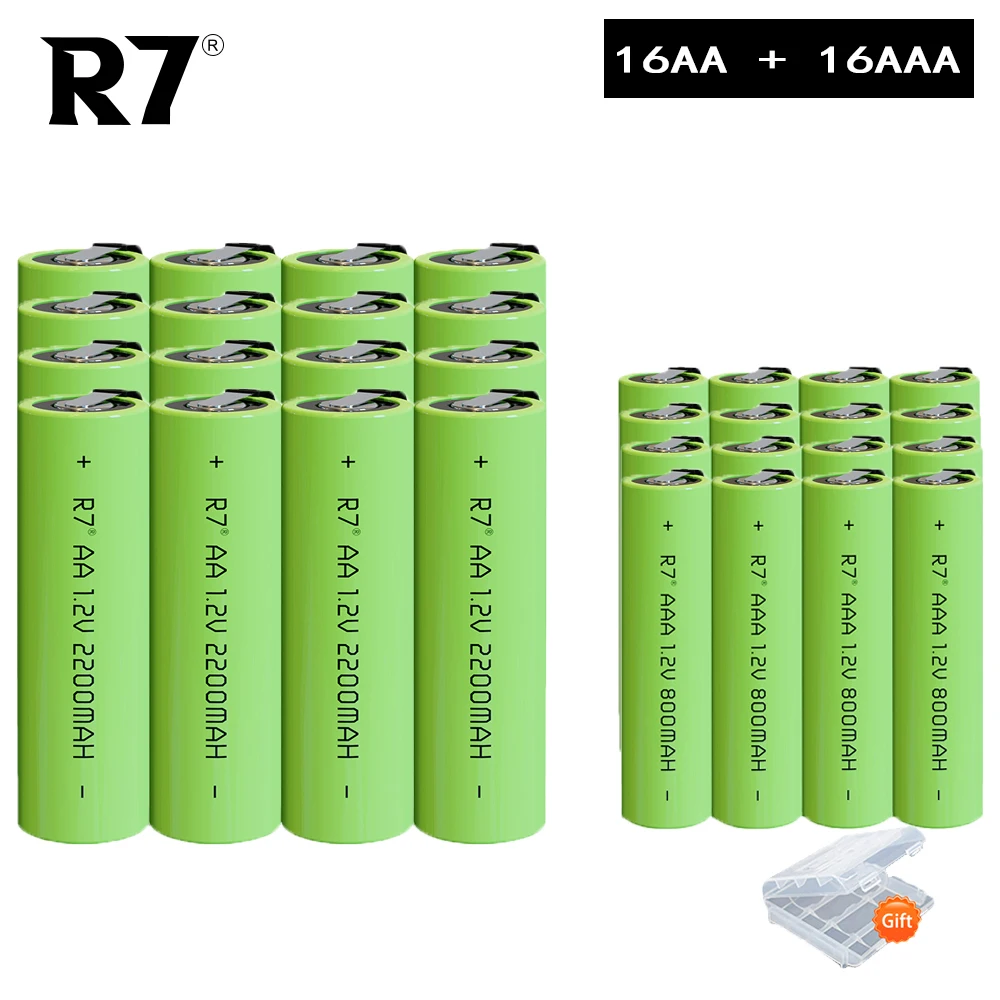1,2 в 16 шт. AA2200mah + 16 шт. AAA800mah перезаряжаемая батарея Ni-MH в зеленом корпусе со сварочными вкладками для зубной щетки
