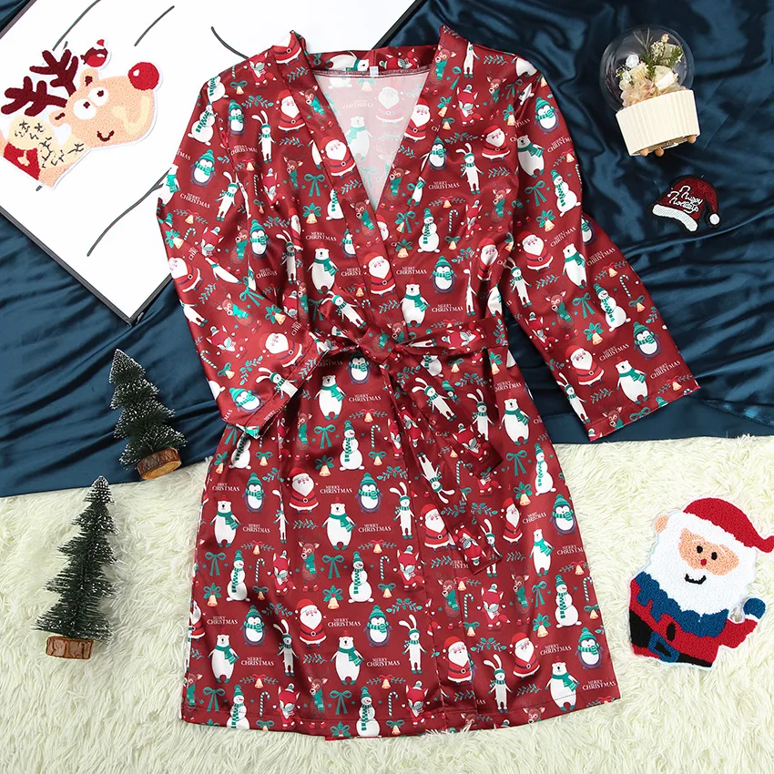 High Quality Women's Nightgown Silk Satin Christmas Party Satin Nightgown Elegant Pajama Fashion Female Sleepwear