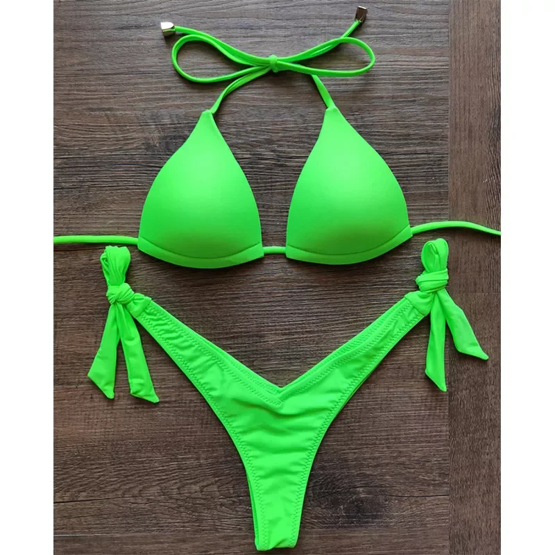 

Rinabe Sexy Bikinis 2021 Halter Swimsuit Women Push Up Swimwear Bandage High Cut Bathing Suit Triangle Bikini Set Beach Wear
