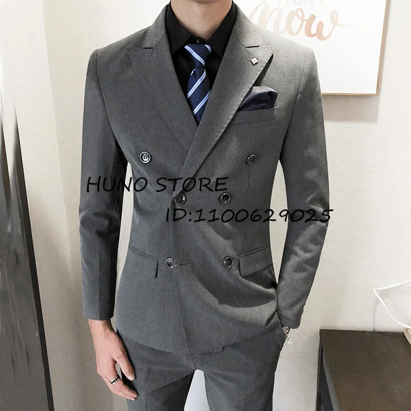 Men'S Suit 2 -Piece Dual -Scripted Buckle Tunnel Collar Wedding Groomsmen Party Suitable For Male'S Slim Jackets+Pants