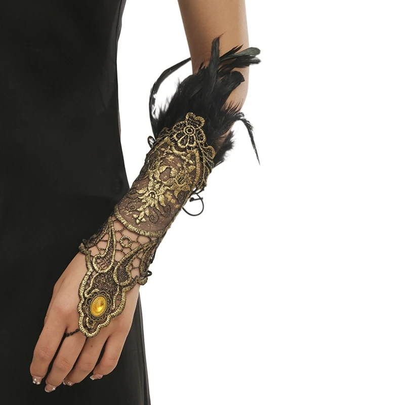 

Gold Color Retro Lace Gloves Ring Women Embroidery Hand Heavy Duty for Wedding Y1QD
