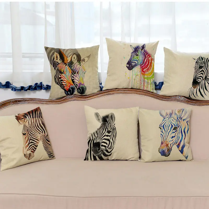 

Colorful oil painting zebra Cushion Cover Decorative Pillowcase Chair Seat Square Car Pillow Cover Home Living Textile BZ-288