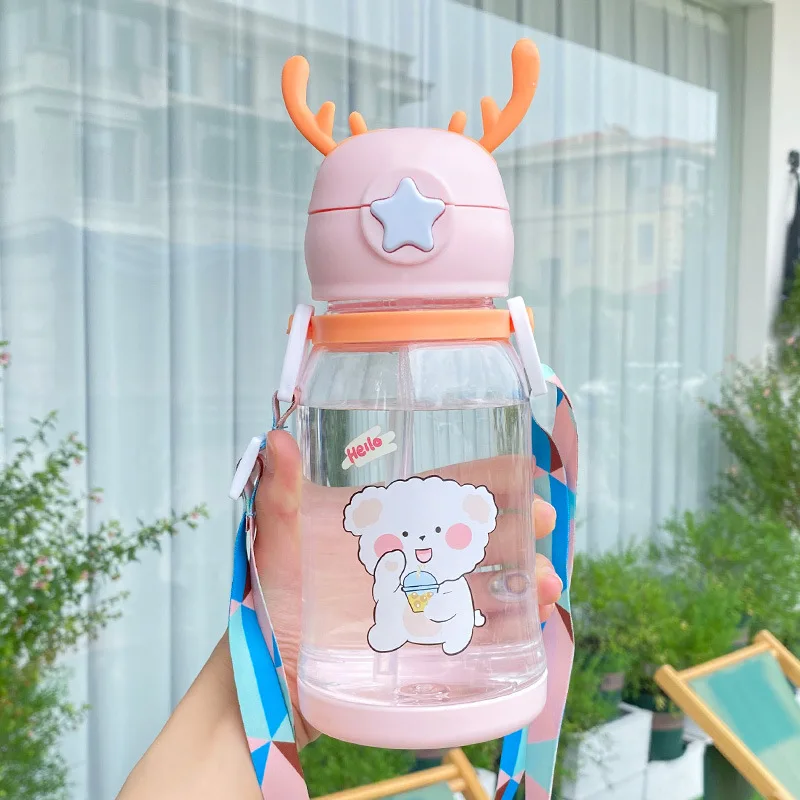 Kids Water Drinking Cup Creative Cartoon Baby Feeding Bottle with Straw Leakproof Water Bottles Outdoor Portable Children's Cups