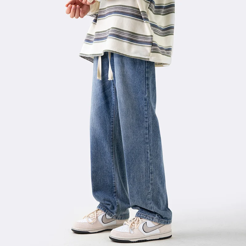 Drawstring Baggy Jeans Men Fashion Casual Vintage Straight Jeans Men Streetwear Hip-hop Loose Denim Pants Mens Trousers S-3XL
