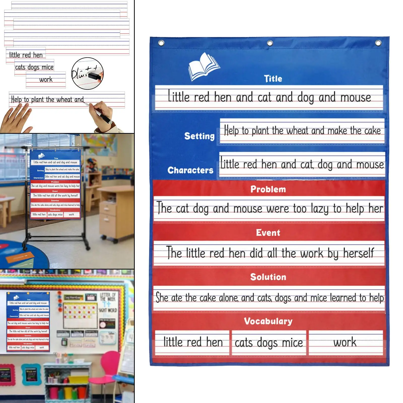 

Classroom Pocket with Sentence Strips Teaching Chart Wall or Door Schedule Pocket Chart for Preschool Teaching Materials Office