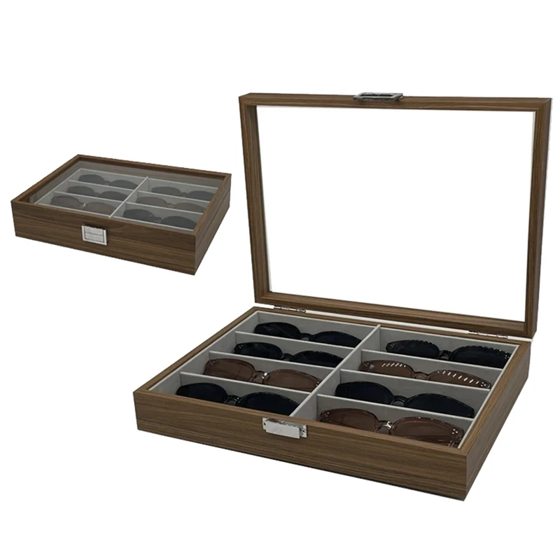 

1 PCS Walnut Wood Sunglasses Storage Display Box 8 Slots Storage Sunglasses Display Case Eyeglass Organizer Collector Jewelry