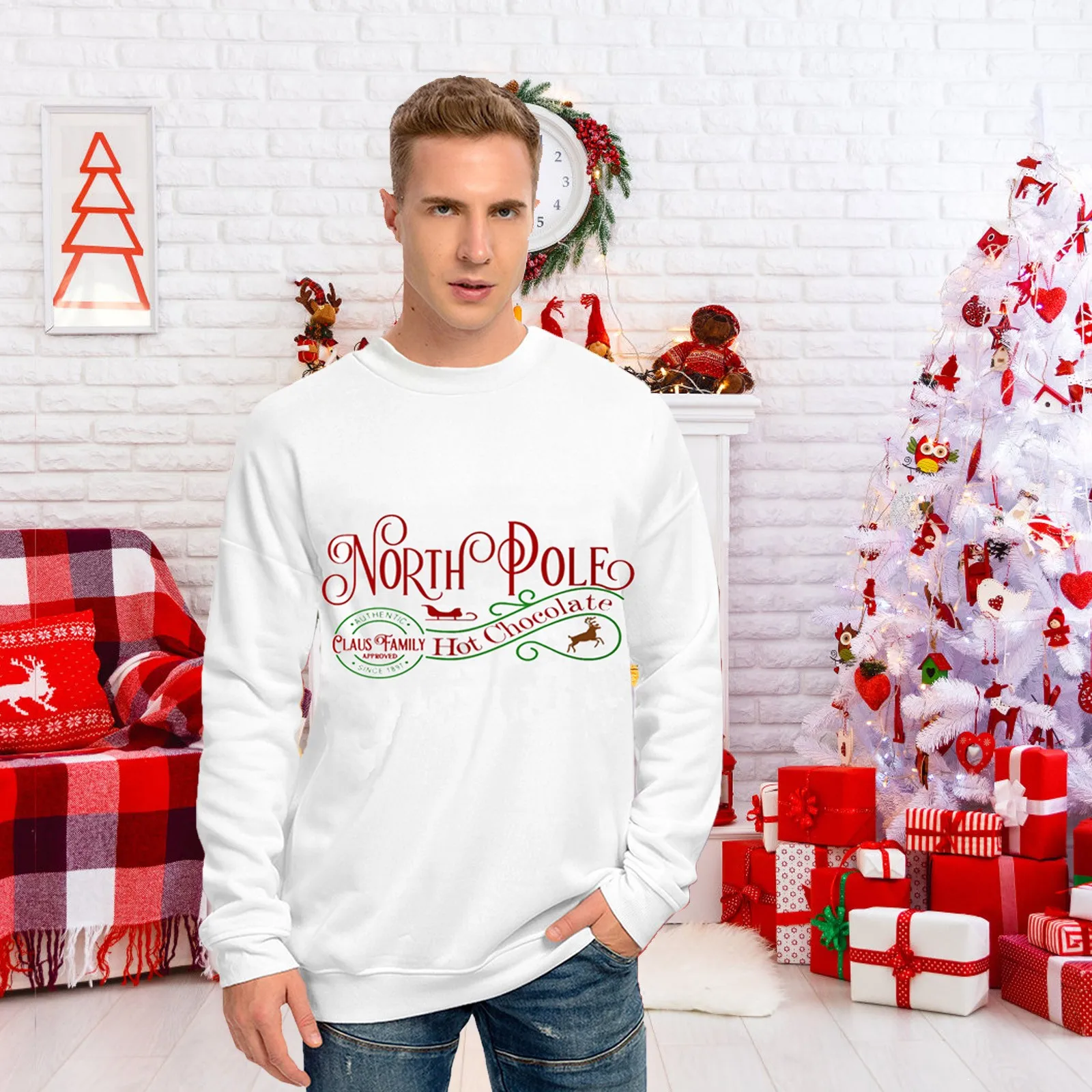 

Мужские Рождественские Свитера на осень и зиму, мягкий теплый свитер с принтом, повседневный пуловер с высоким воротником, толстовка, одежда Вечерние