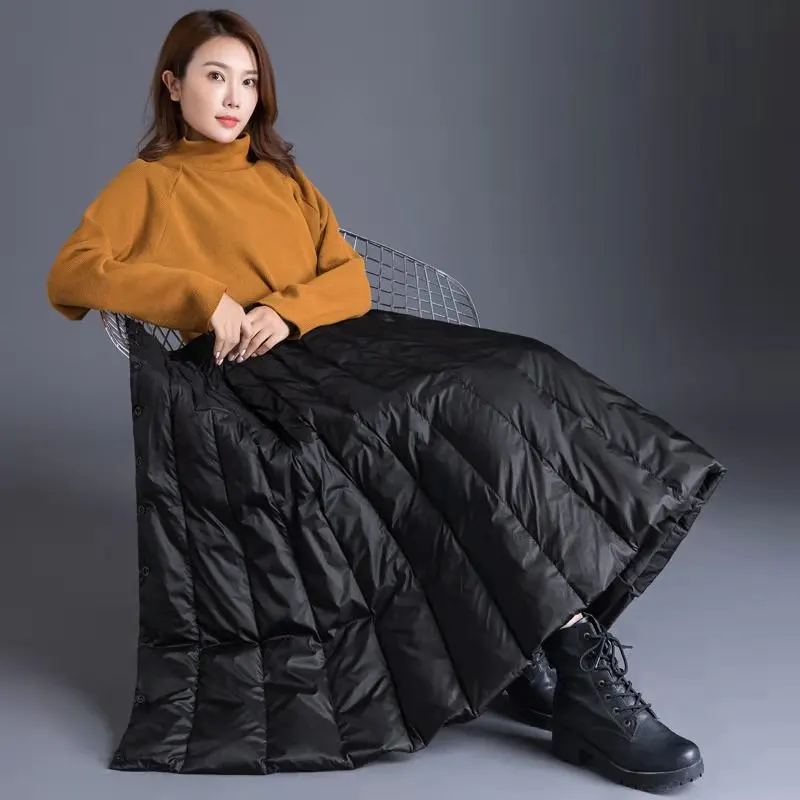 Duck Down Plus Size Winter Maxi Skirts Womens Black Vintage 2022 High Waist Clothes Casual Loose Quilt Long for Women 3XL | Женская