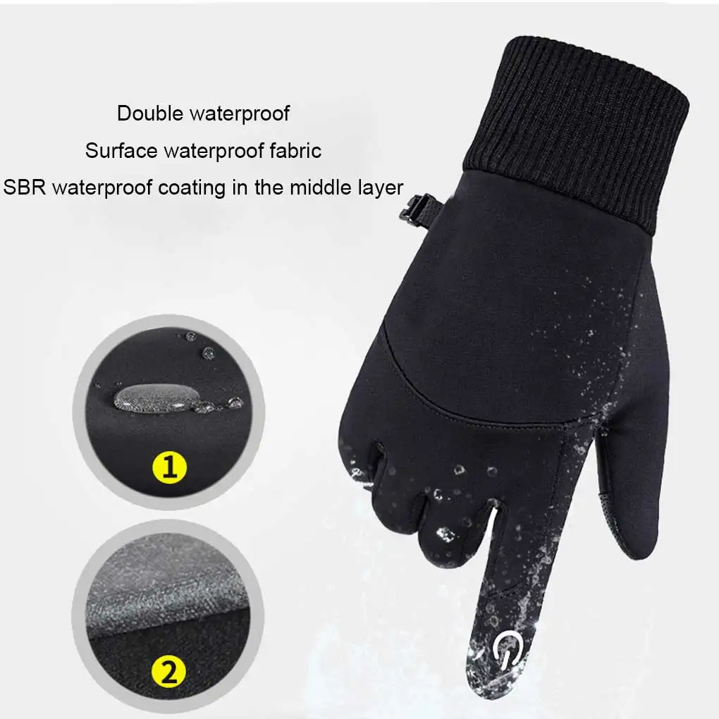 

Зимние перчатки для сенсорных экранов, теплые противоскользящие ветрозащитные толстые флисовые варежки для рук, спортивные варежки, уличные черные перчатки для верховой езды, M
