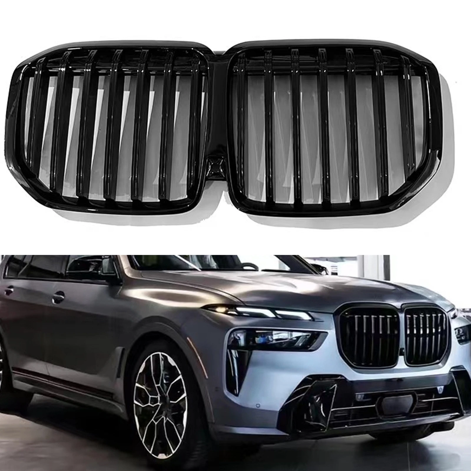 

Front Kidney Grille Grill For BMW X7 G07 2023-2024 Black Single Slat Style Car Upper Bumper Hood Mesh Grid