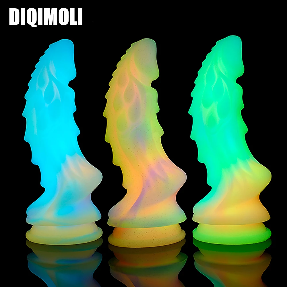 

Liquid Silicone Luminous Anal Plug Dildo Stimulate Vagina Anus Big Butt Plug Dick with Sucker Anal Dilator Phallus Sex Toy Penis