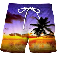 mens beach shorts hawaiian casual shorts coconut tree printed shorts quick drying breathable sports shorts