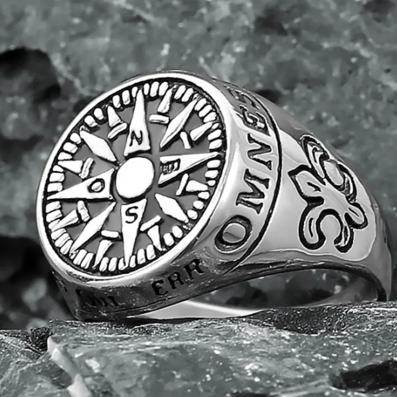 

HNSP Stainless Steel Viking Compass Ring For Men Finger Jewelry 7-13 Big Size