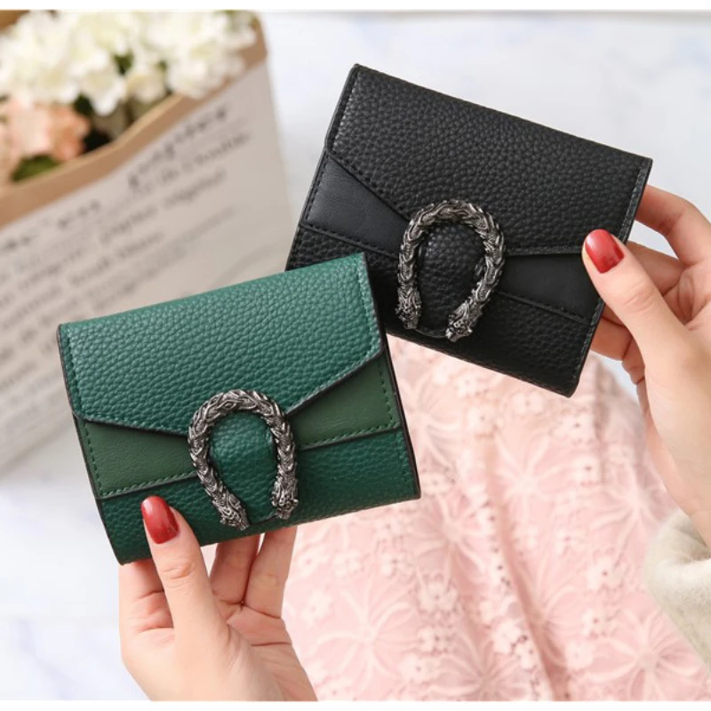 

Solid Color Small Wallet Women Korean Retro Folding Coin Purse Wallet Handbags Women Money Bag Designer Short Wallet for Girls