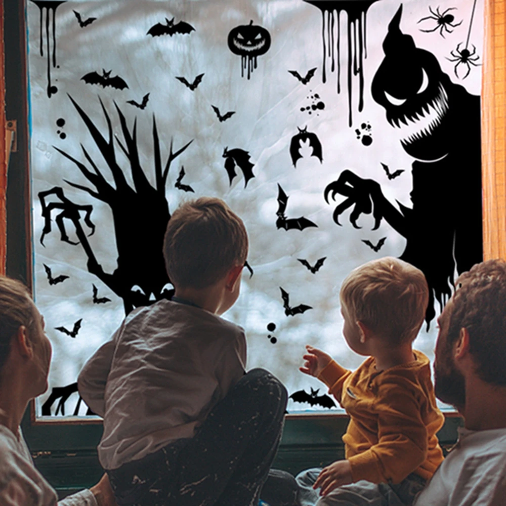 1 шт. ужасная Наклейка на окно Хэллоуина страшная наклейка жнец ведьма летучая