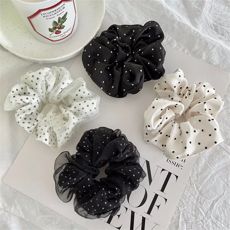 

Summer And Autumn New Women's Hair Ring Satin Polka Dot Large Intestine Hair Ring Double Mesh Hair Ring Women's Hair Accessories