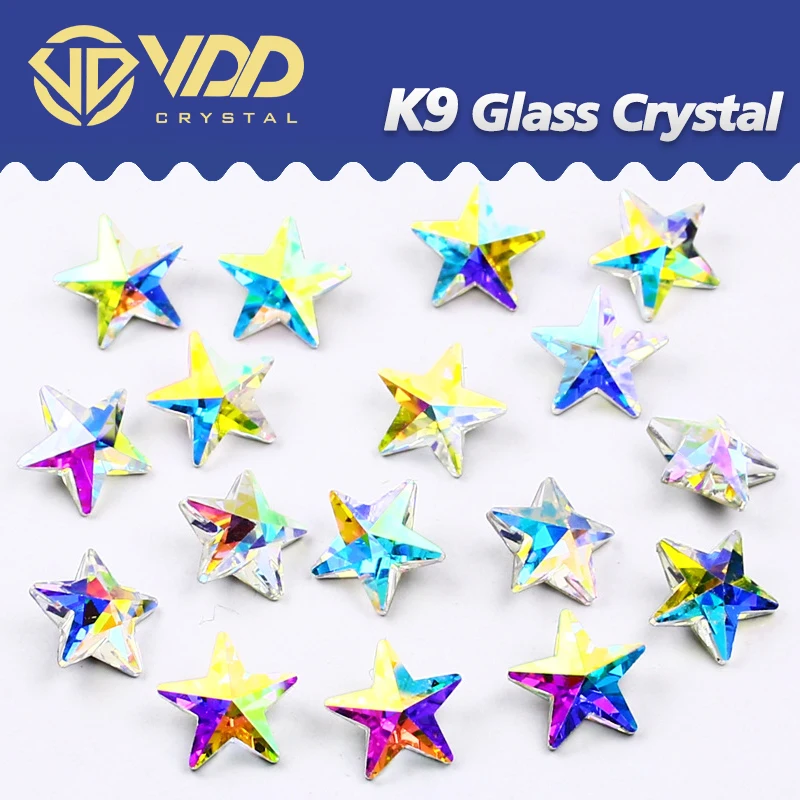 

VDD 50Pcs Five-Pointed Star Fancy K9 Glass Rhinestones Strass Crystal Pointback Nails Art 3D Stones Shiny Clothes Needlework DIY