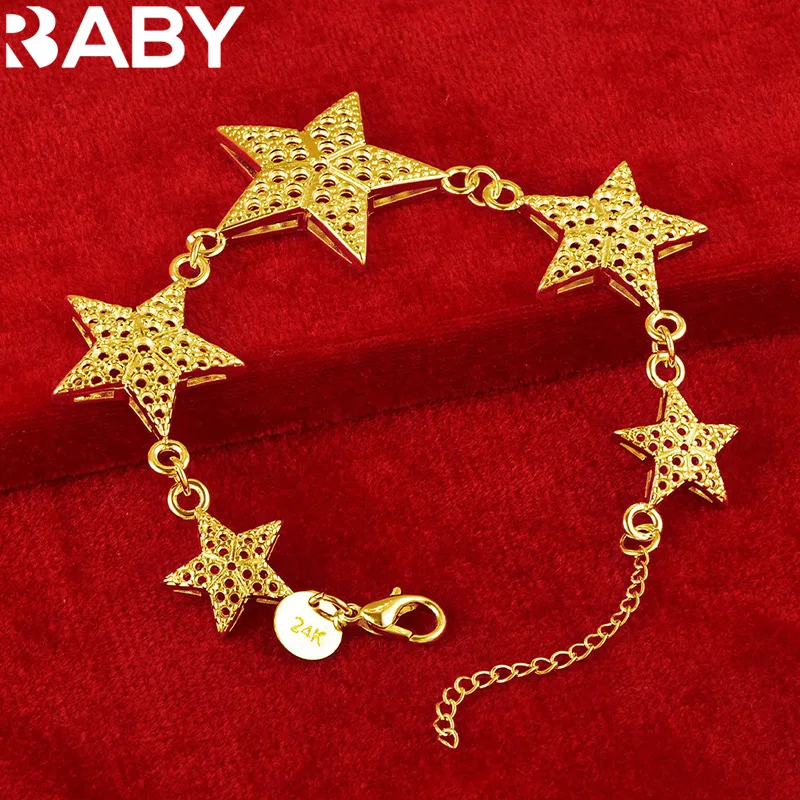 URBABY стерлингового серебра 925 пробы 24-каратное золото браслеты с пятью полыми