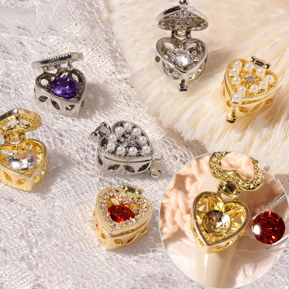 

Музыкальная шкатулка в форме сердца, циркониевый дизайн ногтей, ретро жемчуг, бриллиантовый флип-чехол, украшения 3D, сердце, аксессуары