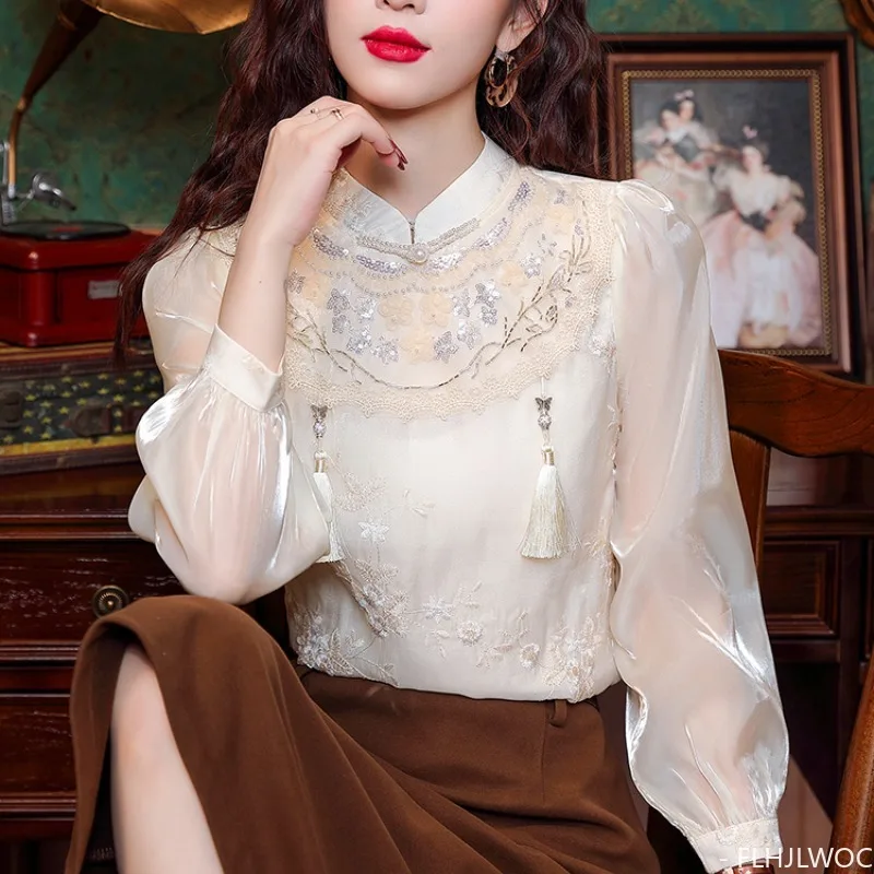 Лидер продаж дизайнерские топы в китайском стиле с вышивкой бисером и