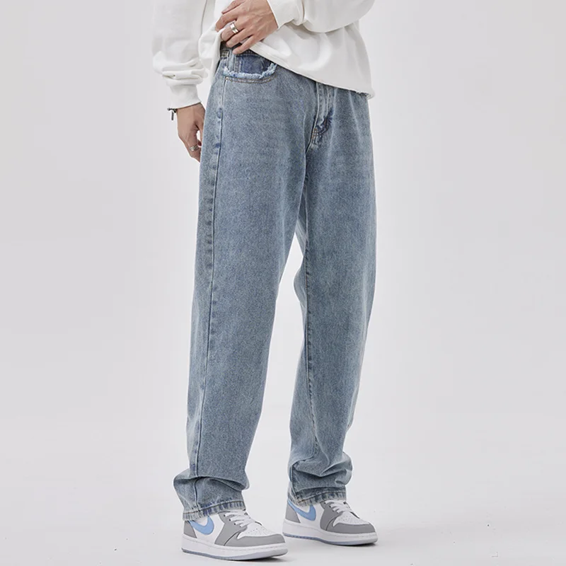 Men Clothing 2022 New Pattern Vintage Recreational Blue Pants Straight Cylinder Comfortable Sense of Design Jeans Autumn Female