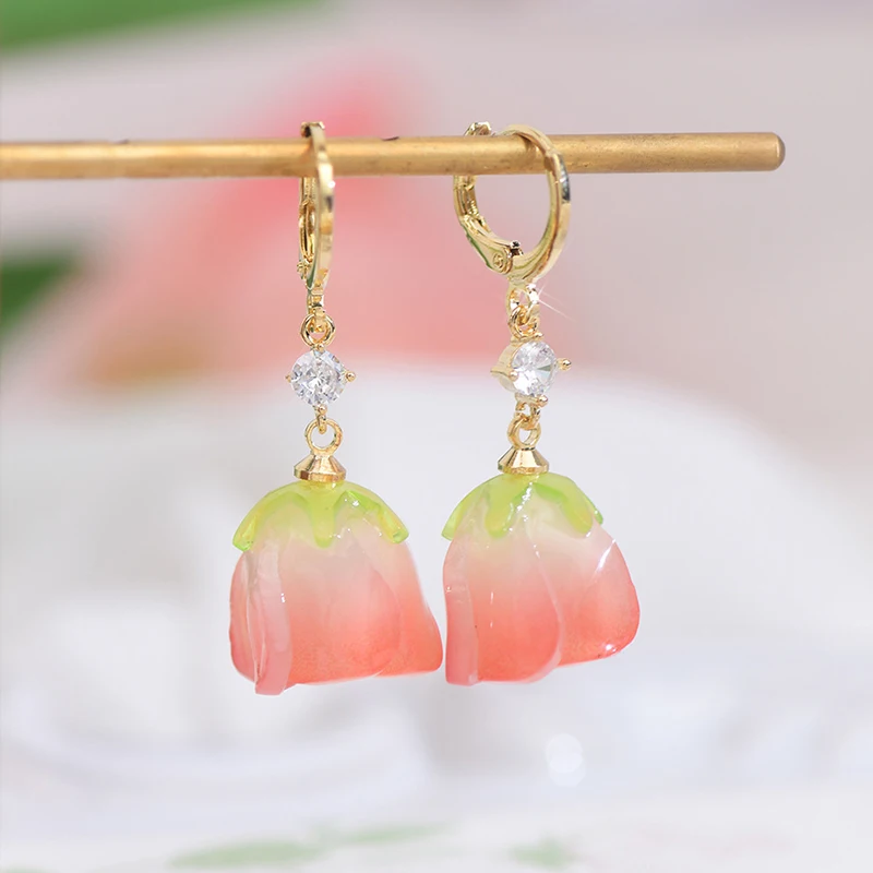 

2022 New Sight Fashion Brand Jewelry Cute Pink Flower Stud Earrings for Women French Style Earrings