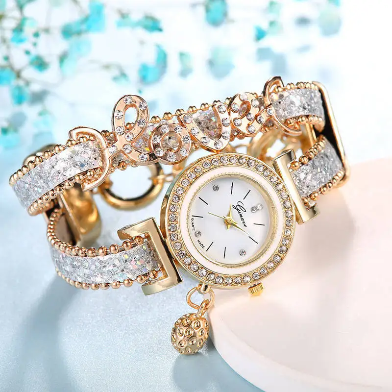 Popular With Diamond Sequin Wrapped Bracelet, Luxurious Quartz Watch For Women