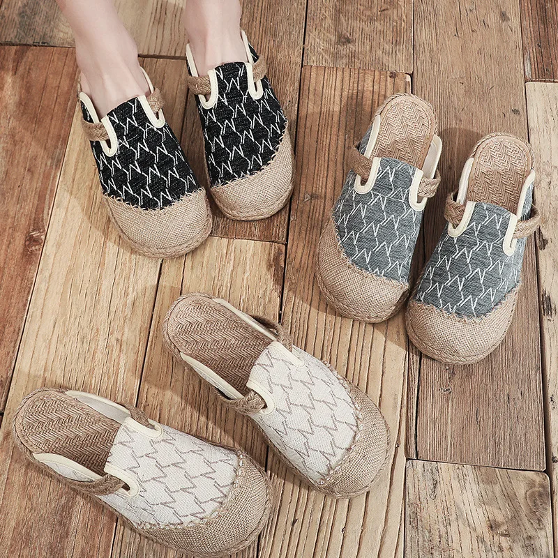 

Летние новые туфли для ленивых в этническом стиле, повседневные женские тапочки, женская модная обувь из мягкой ткани с подошвой из ПВХ