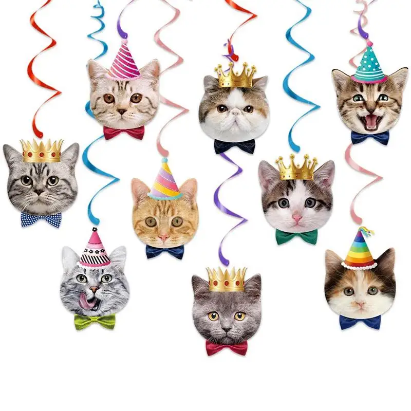 

9Pcs Cat Themed Decoration Birthday Party Cute Cat Spiral Pendant Wedding Party Ceiling Swirl Garland DIY Decoration Layout