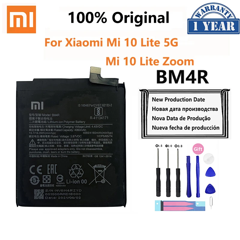 

100% Оригинальный аккумулятор XIAO MI BM4R 4160 мАч для телефона Xiaomi Mi 10 Lite 10Lite 5G Zoom, сменные батареи, батарея