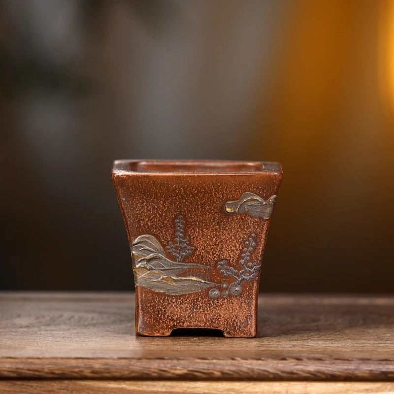 

Purple Send Bonsai Pot Tradition China Carved Succulents Garden Decoration