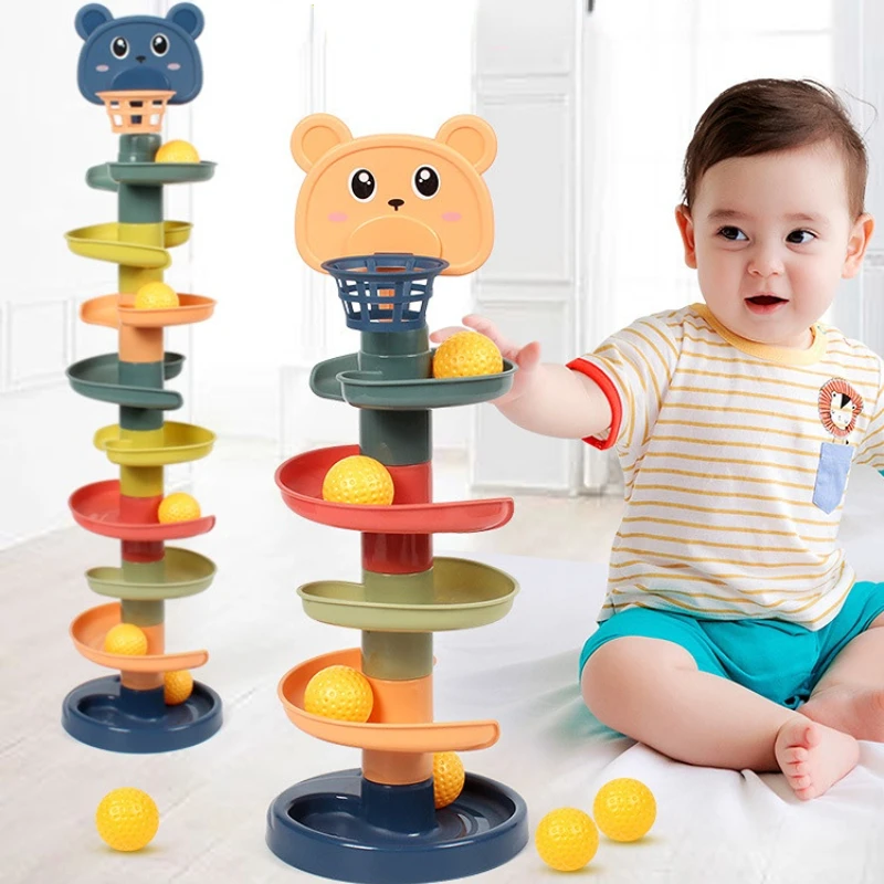 Baby Montessori Slide Track Toy Infant Stacking Tower Shooting Rolling Ball Toy Development Sensory Toys Toddler Toys Baby Gifts